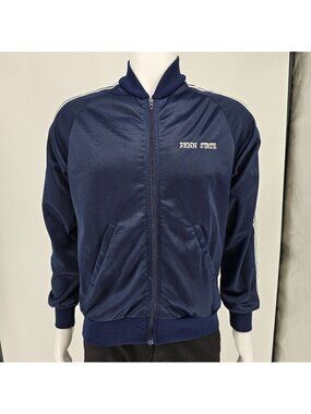 Vintage 1980s Broderick Penn State Talon Zipper Navy Track Jacket (Medium)
